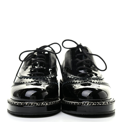 Chanel Lambskin Patent Calfskin CC Brogue Lace Up Oxfords 36 Black 2 of 8