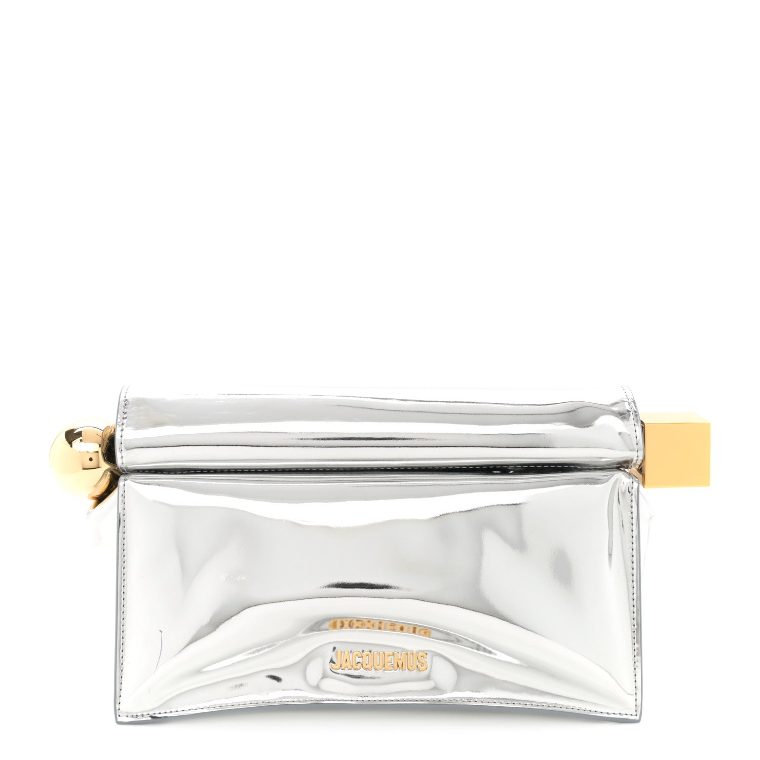 Jacquemus Metallic Patent Calfskin La Pochette Rond Carre Silver 1 of 12
