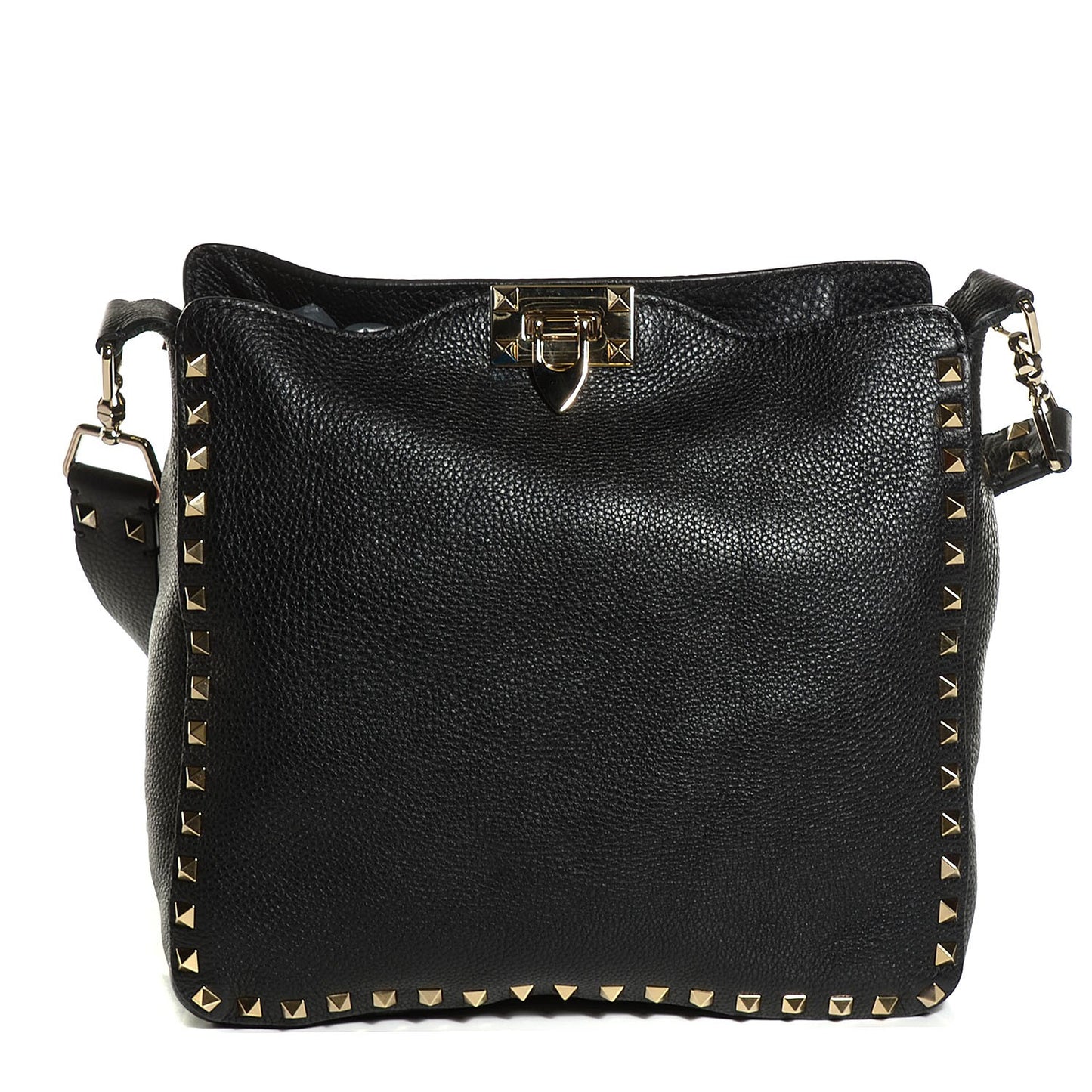 Pebbled Calfskin Small Rockstud Flip-Lock Messenger Bag Black