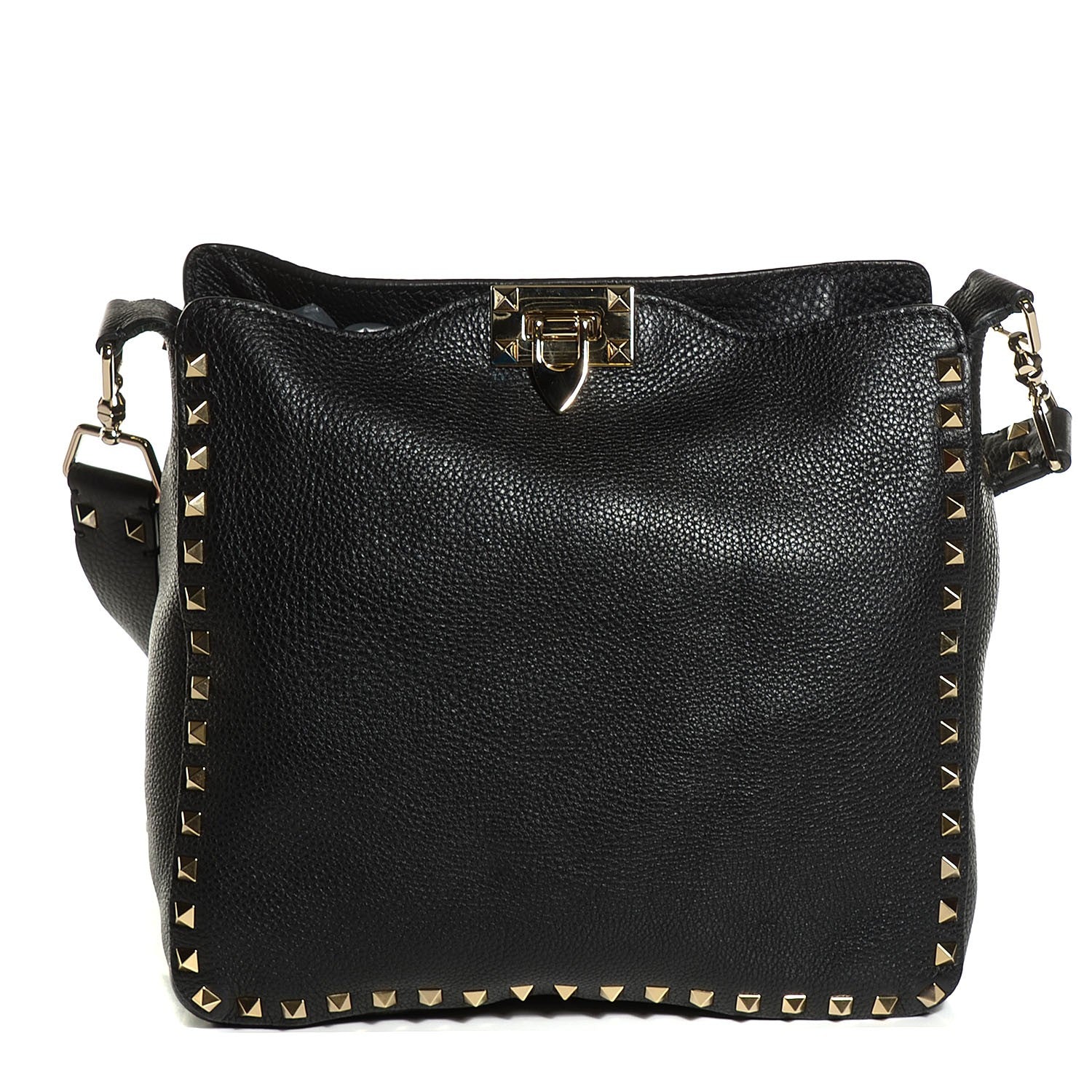 Valentino Garavani Pebbled Calfskin Small Rockstud Flip-Lock Messenger Bag Black 1 of 8
