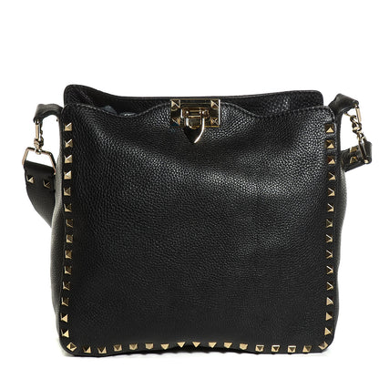 Valentino Garavani Pebbled Calfskin Small Rockstud Flip-Lock Messenger Bag Black 1 of 8