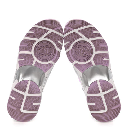 Chanel Nylon Lambskin Suede Calfskin CC Sneakers 37 Green Purple Pink 7 of 12