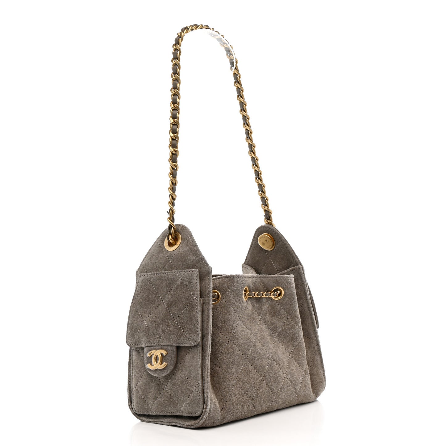 Suede Quilted Mini Chanel 25 Handbag Dark Grey