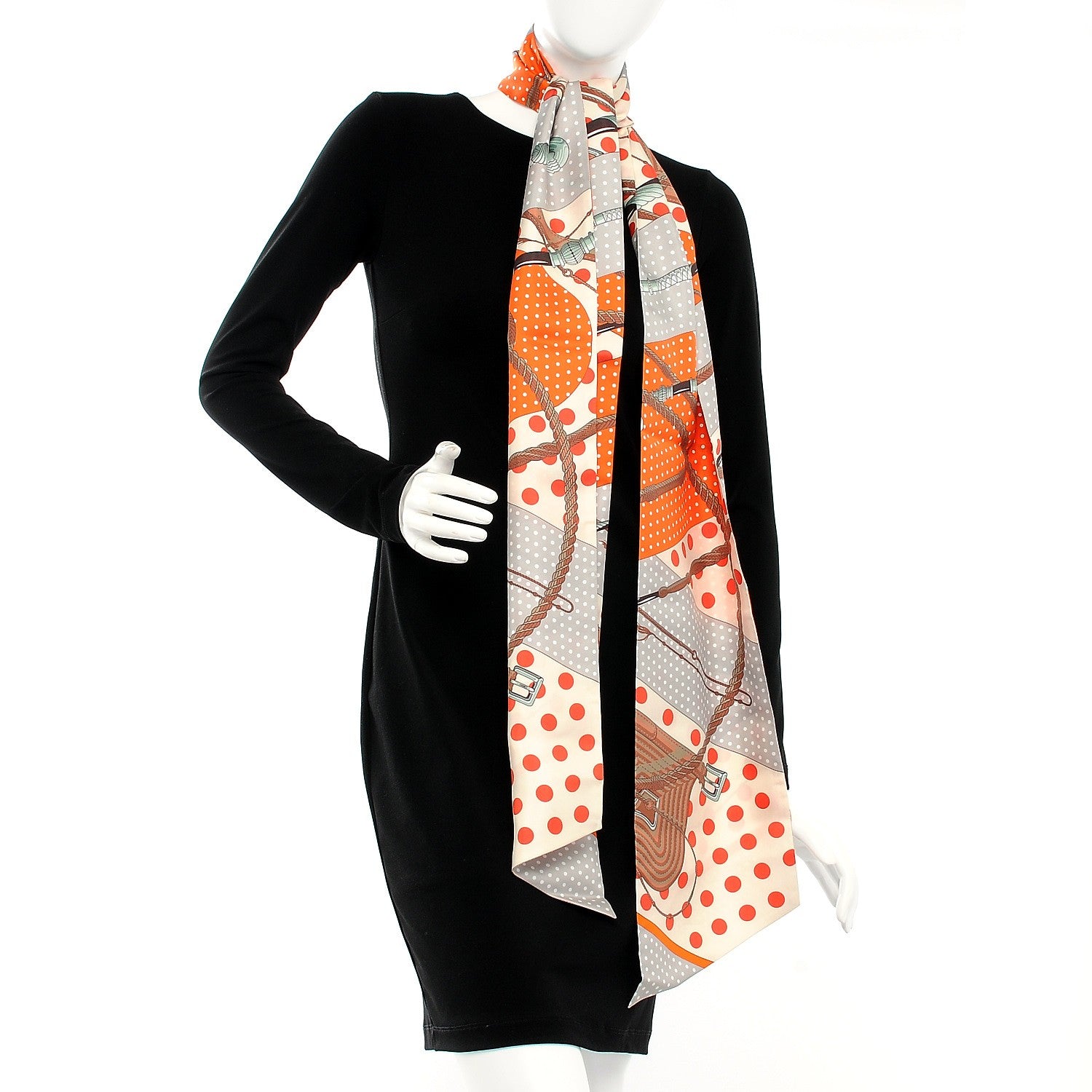 Hermes Silk Clic Clac à Pois Maxi Twilly Orange Gris Perle Blanc 2 of 4