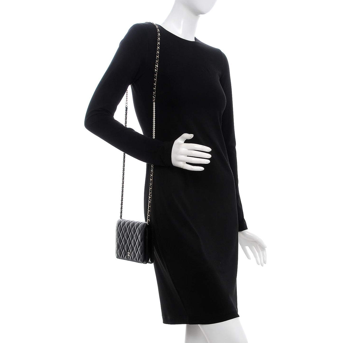 Lambskin Quilted Pearl Wallet On Chain WOC Black