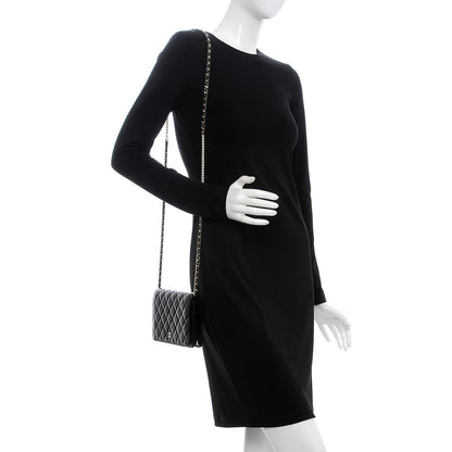 Chanel Lambskin Quilted Pearl Wallet On Chain WOC Black 2 of 12
