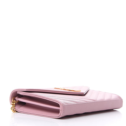 Saint Laurent Grain De Poudre Matelasse Chevron Monogram Chain Wallet Pale Pink 4 of 10