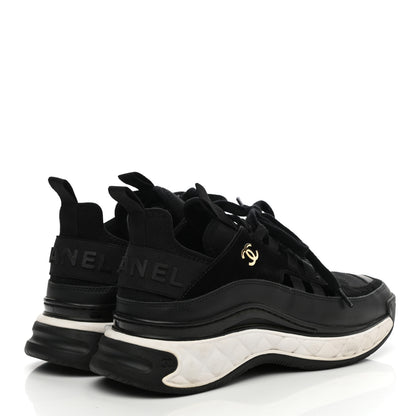Chanel Fabric Calfskin Suede CC Sneakers 37.5 Black 4 of 13