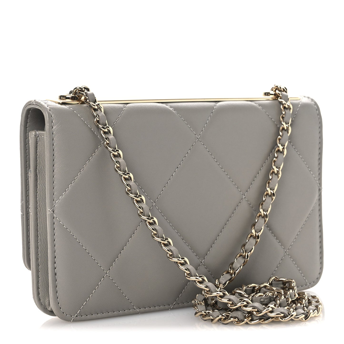 Lambskin Quilted Trendy CC Wallet On Chain WOC Grey