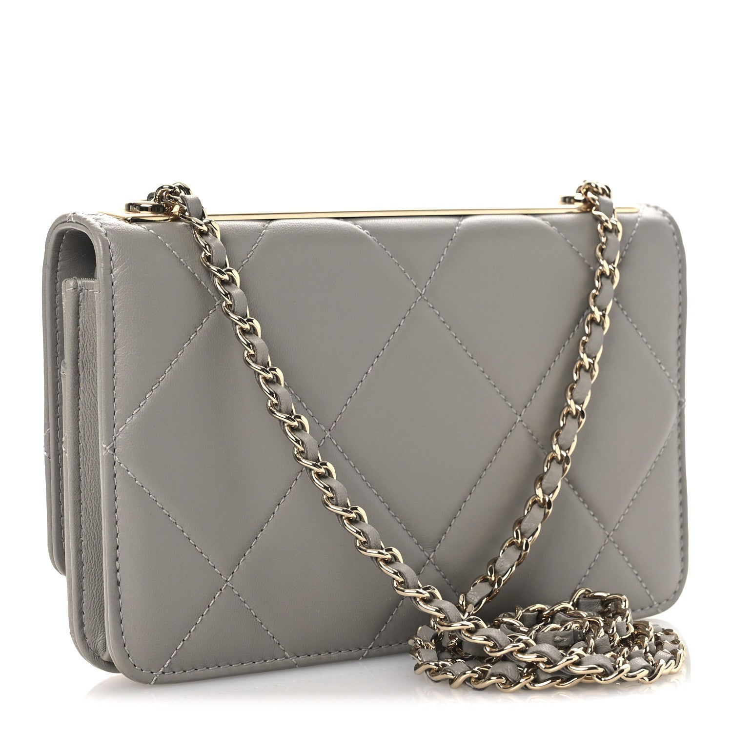 Chanel Lambskin Quilted Trendy CC Wallet On Chain WOC Grey 3 of 13