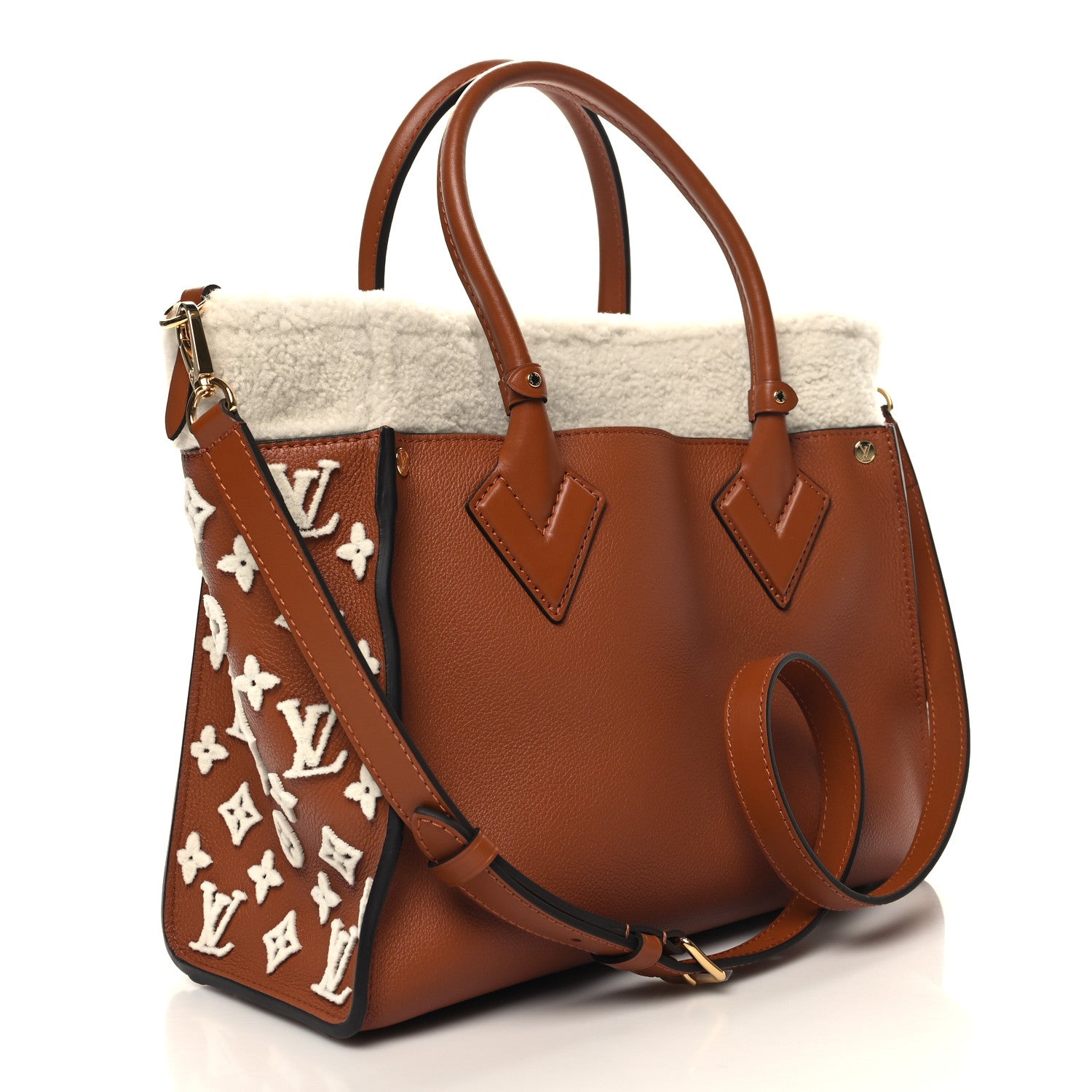 Louis Vuitton Grained Calfskin Shearling On My Side MM Caramel 3 of 9