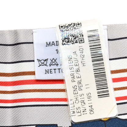 Hermes Silk Les Chiens Parisiens Twilly Gris Perle Bleu Jaune 3 of 4