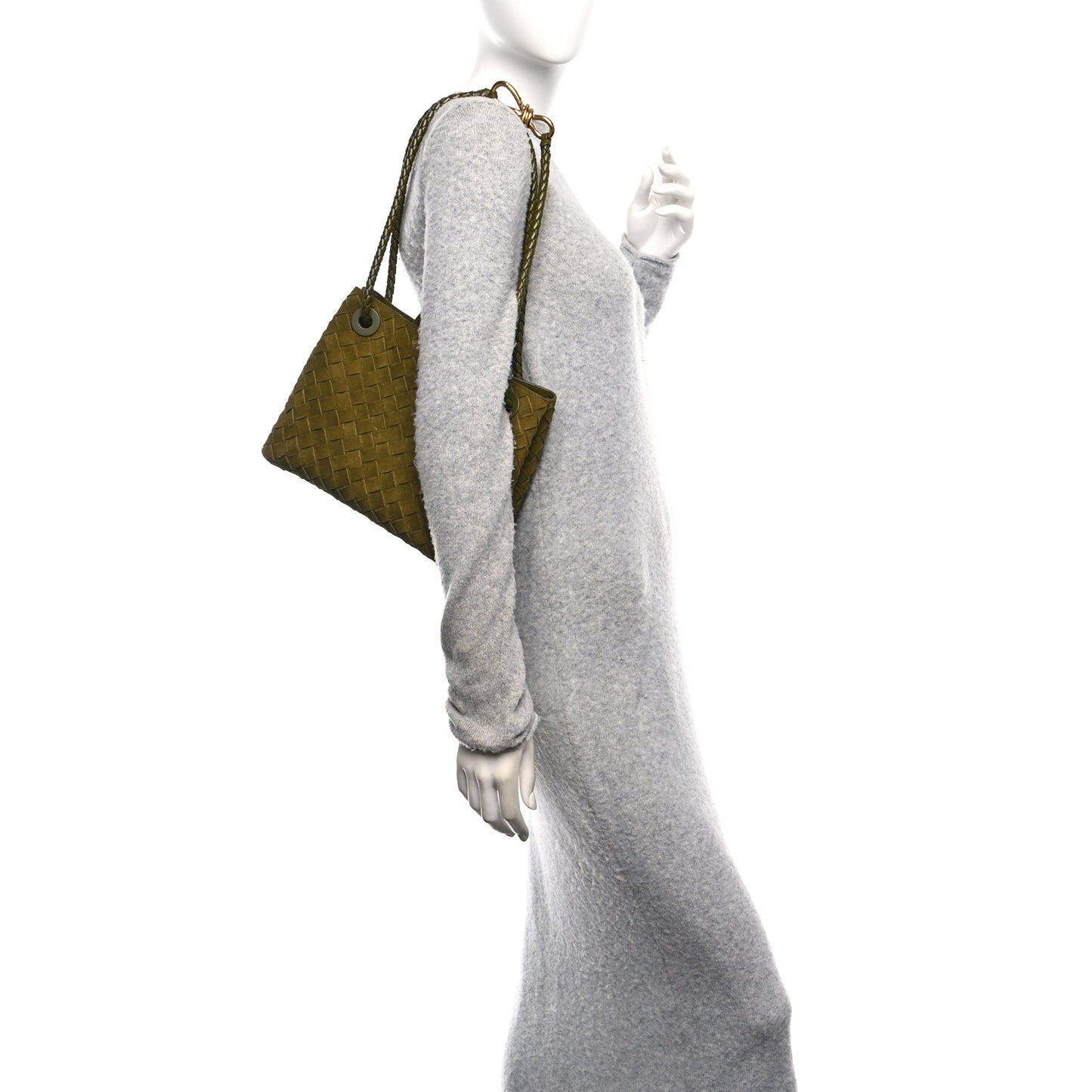 Suede Intrecciato Small Andiamo Shoulder Bag Olive Oil