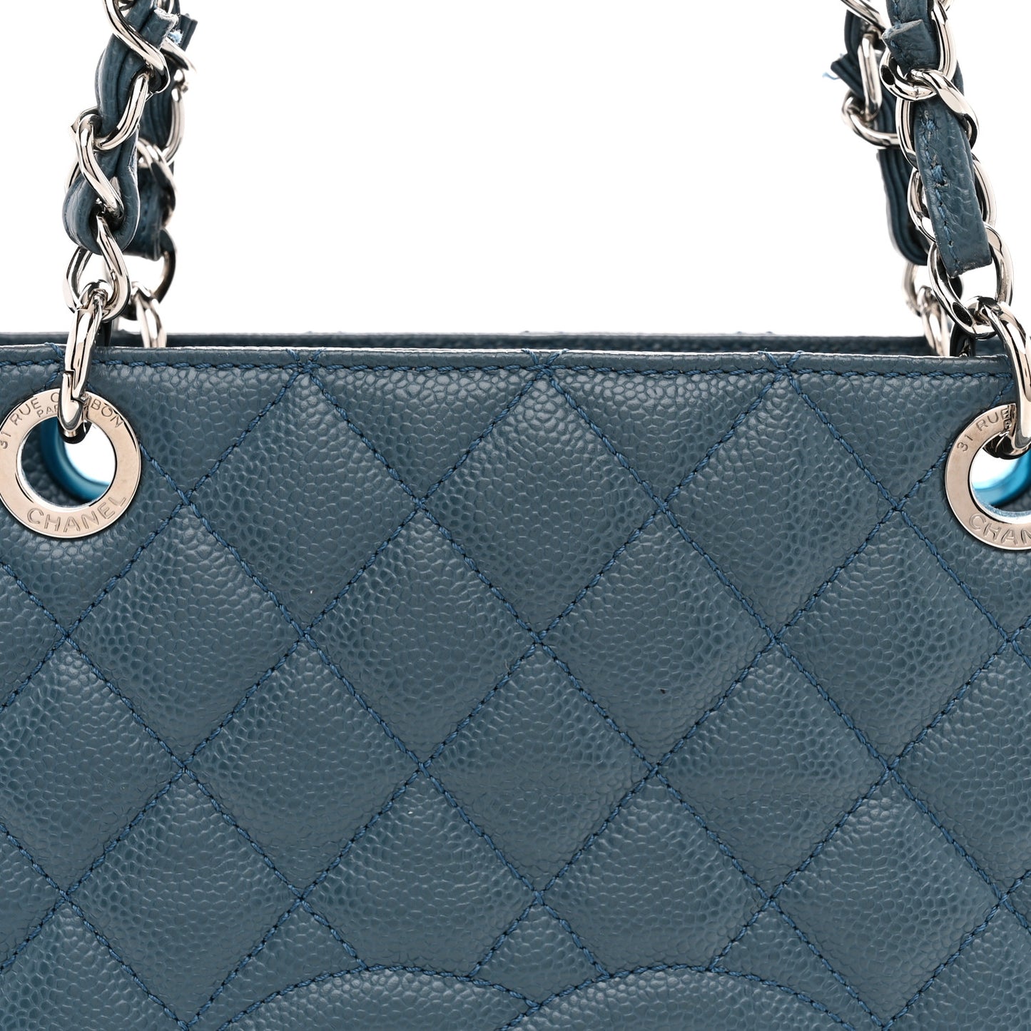 Caviar Quilted Petit Shopping Tote PST Blue