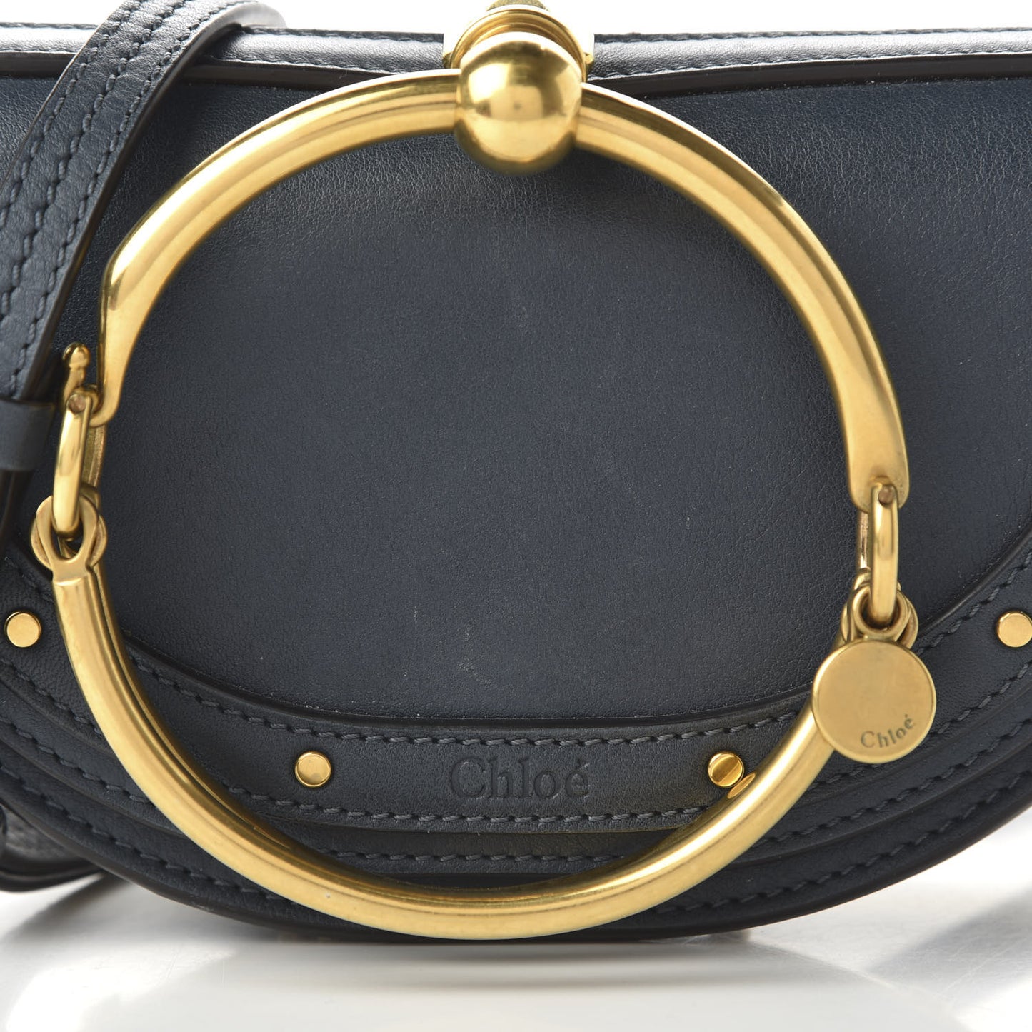 Calfskin Small Nile Bracelet Minaudiere Bag Silver Blue