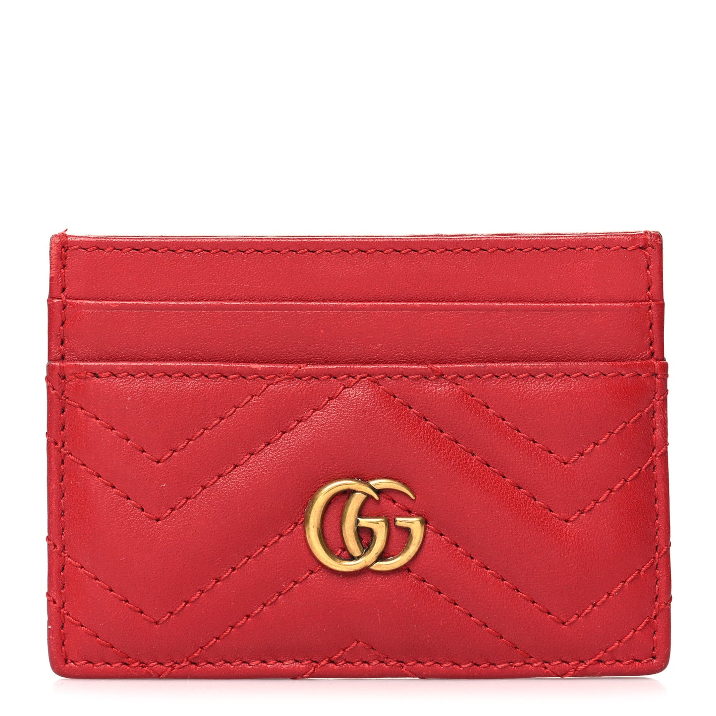 Calfskin Matelasse GG Marmont Card Holder Hibiscus Red