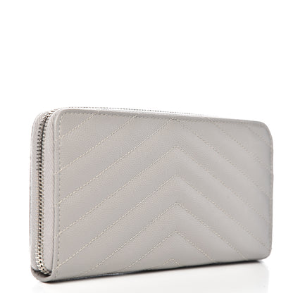Saint Laurent Grain De Poudre Matelasse Chevron Monogram Zip Around Wallet Granite 3 of 7