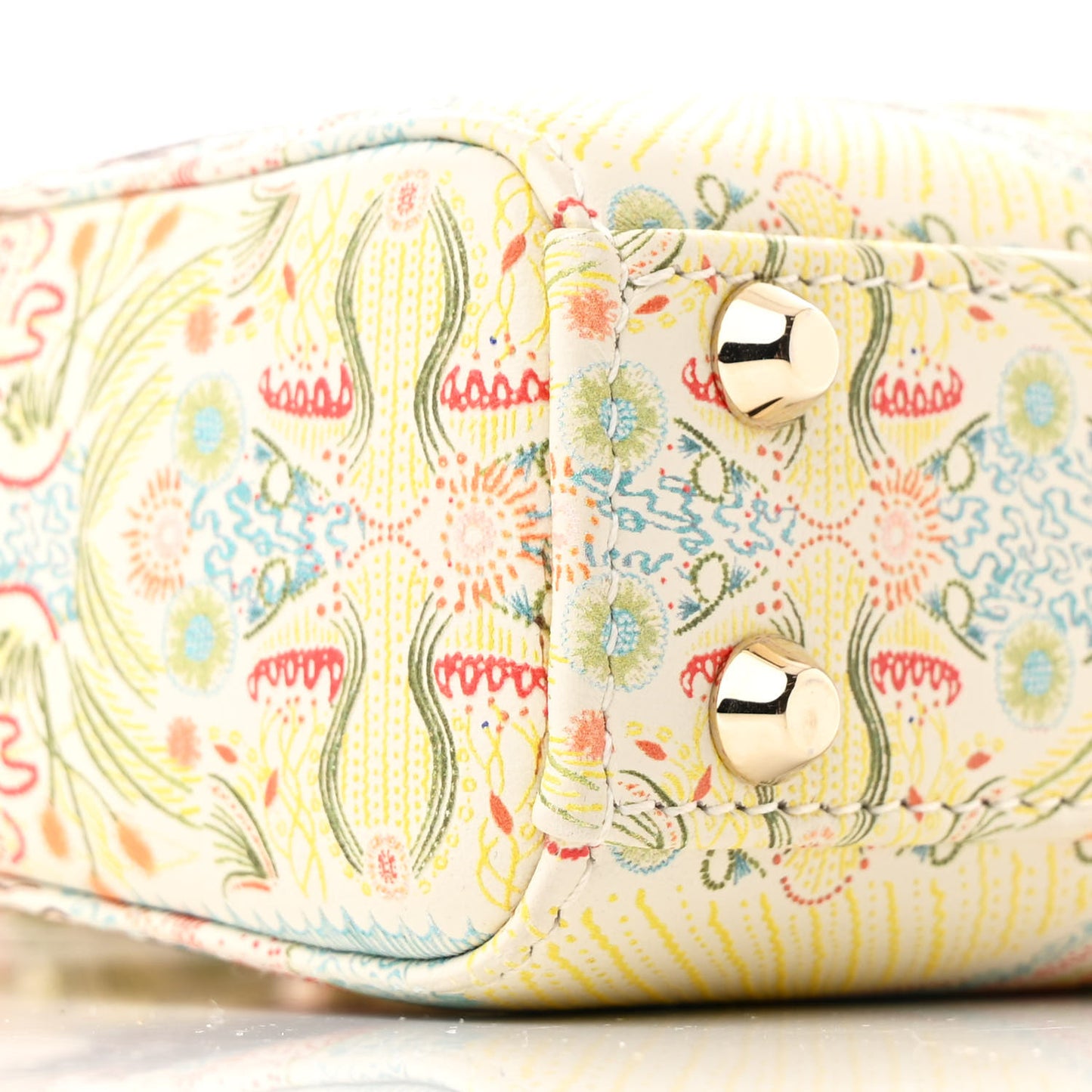 Calfskin Embroidered Mini Lady Dior White Multicolor