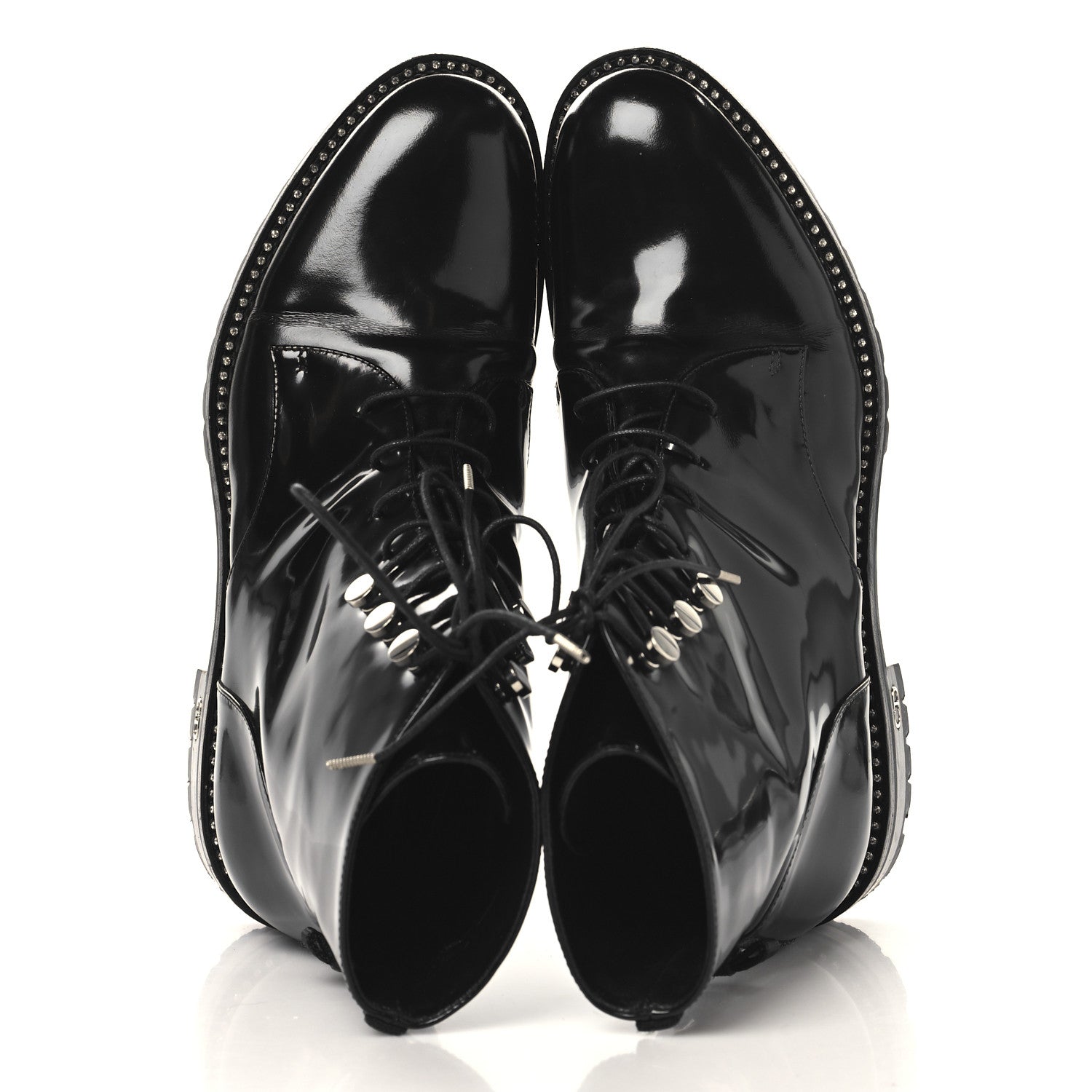 Christian Dior Patent Calfskin Rebelle Lace Up Boots 38.5 Black 2 of 9