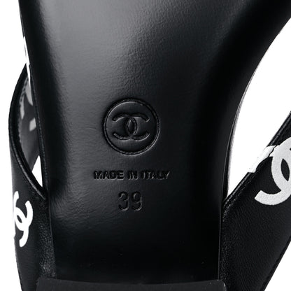 Chanel Lambskin Printed CC Thong Sandals 39 Black White 7 of 9