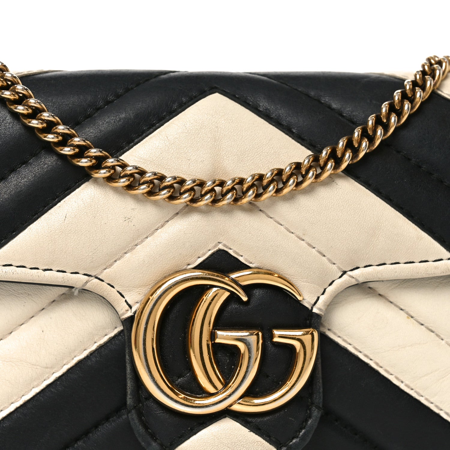 Gucci Calfskin Matelasse Super Mini GG Marmont Shoulder Bag Black White 7 of 9