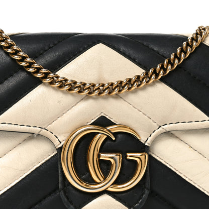 Gucci Calfskin Matelasse Super Mini GG Marmont Shoulder Bag Black White 7 of 9