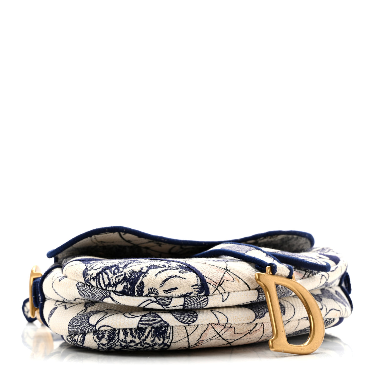 Canvas Embroidered Around the World Saddle Bag Blue
