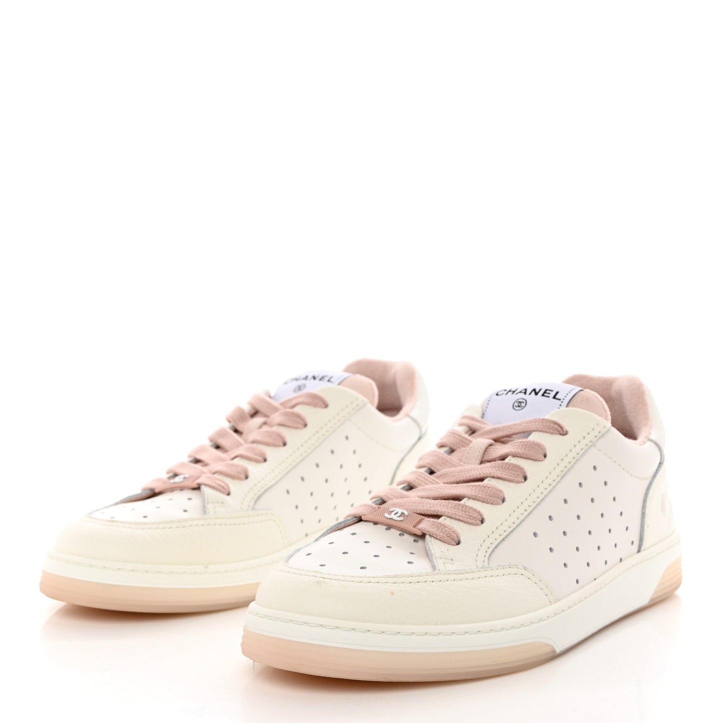 Grained Calfskin Fabric Womens Logo Sneakers 40 White Light Pink