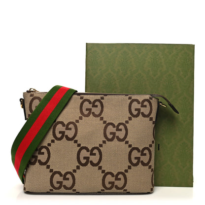 Gucci Monogram Jumbo GG Textured Dollar Calfskin Web Wristlet Messenger Bag Camel Ebony New Acero 11 of 11