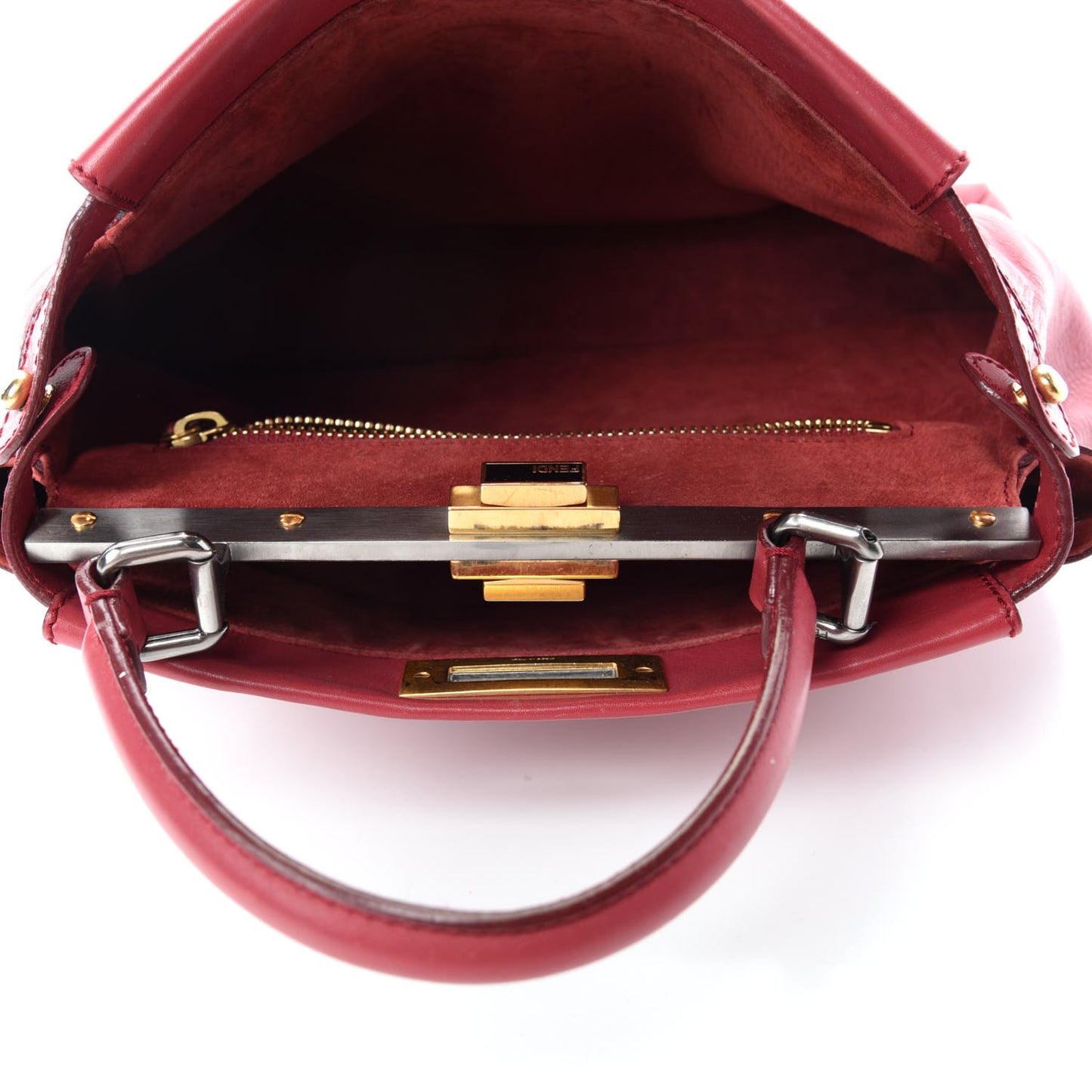 Vitello Suede Medium Peekaboo Iconic Satchel Rubino Peonia