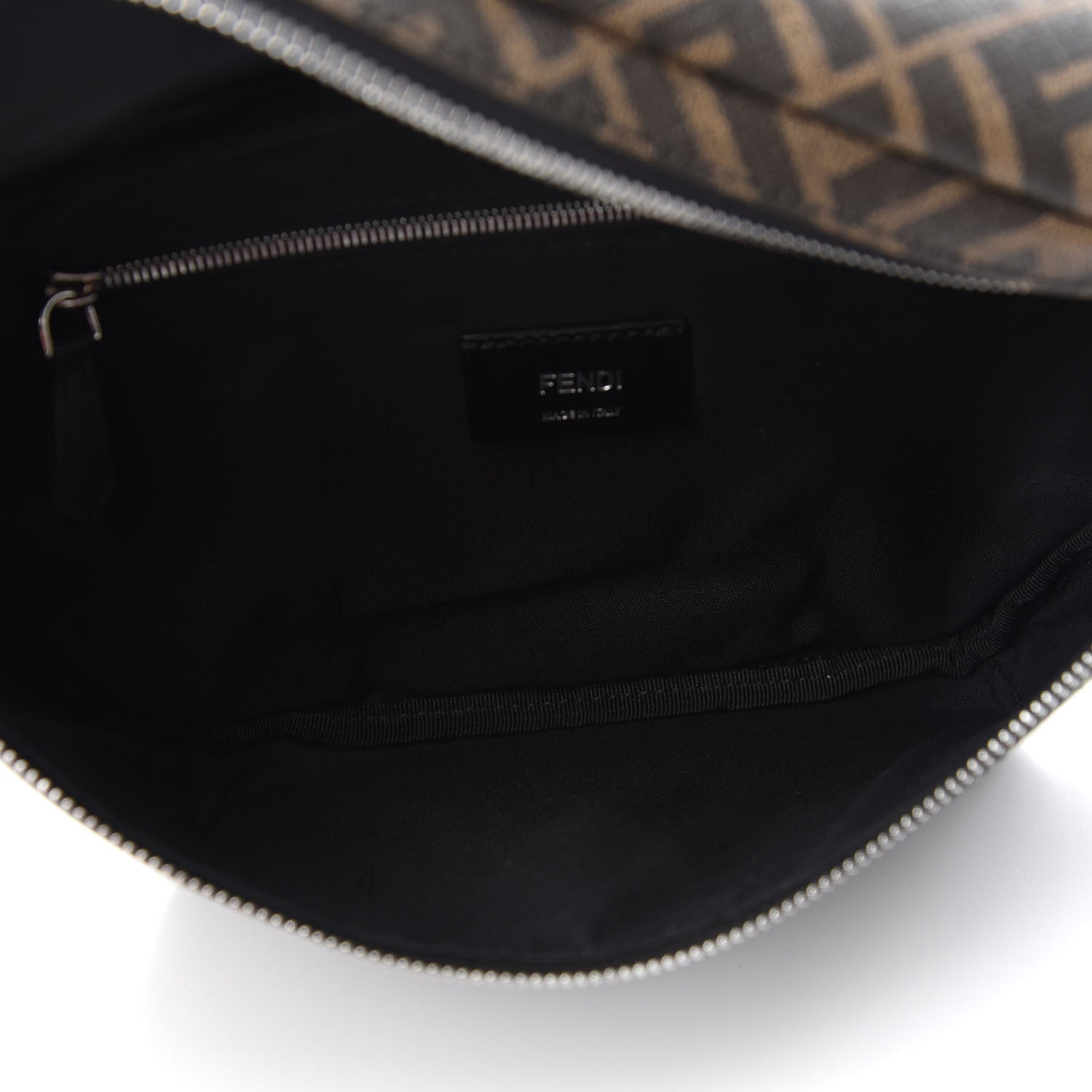 Fendi Glazed Fabric Vitello Liberty FF 1974 Diagonal Belt Bag Tobacco Moresco Black 5 of 10