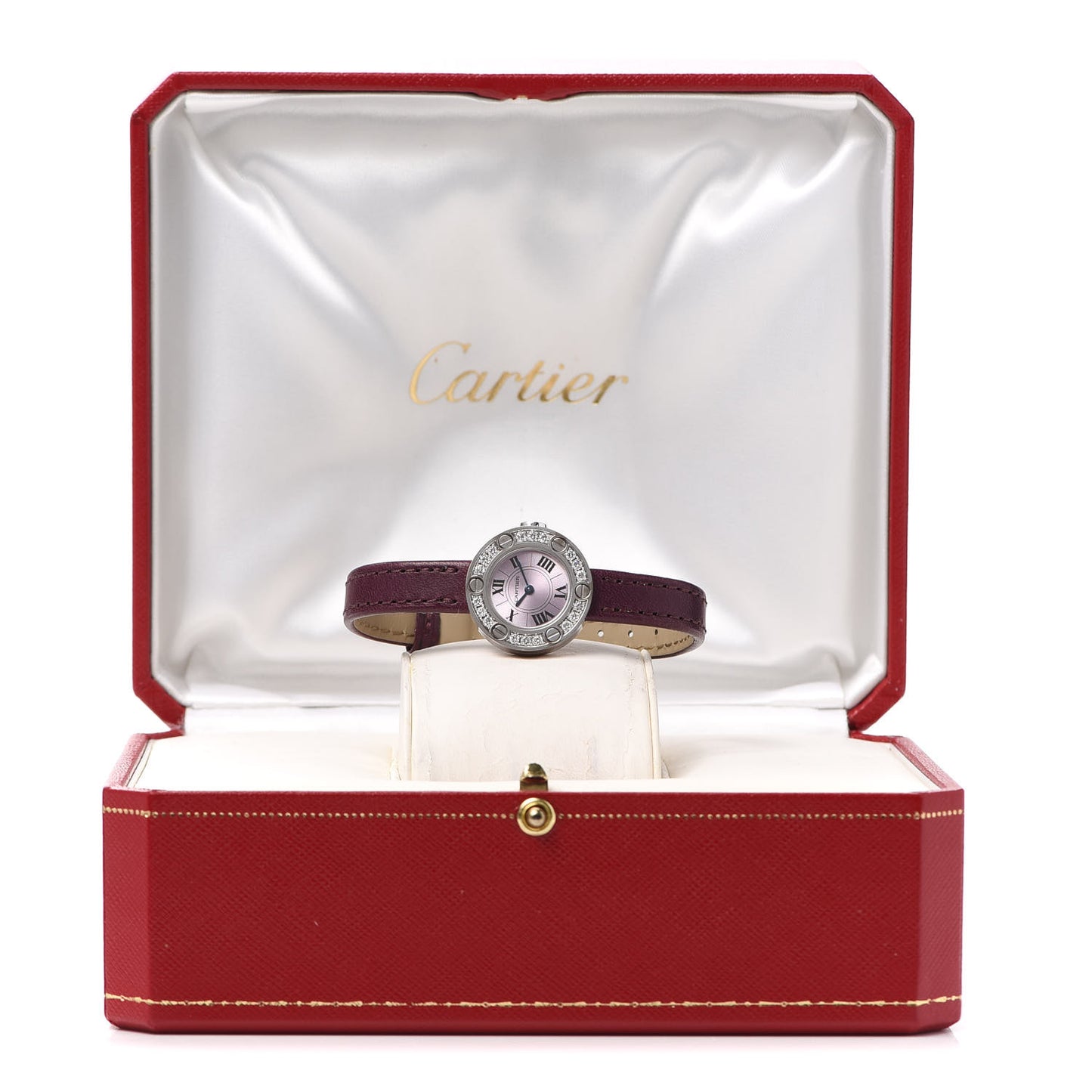 18K White Gold Calfskin Diamond 23mm LOVE Quartz Watch Burgundy
