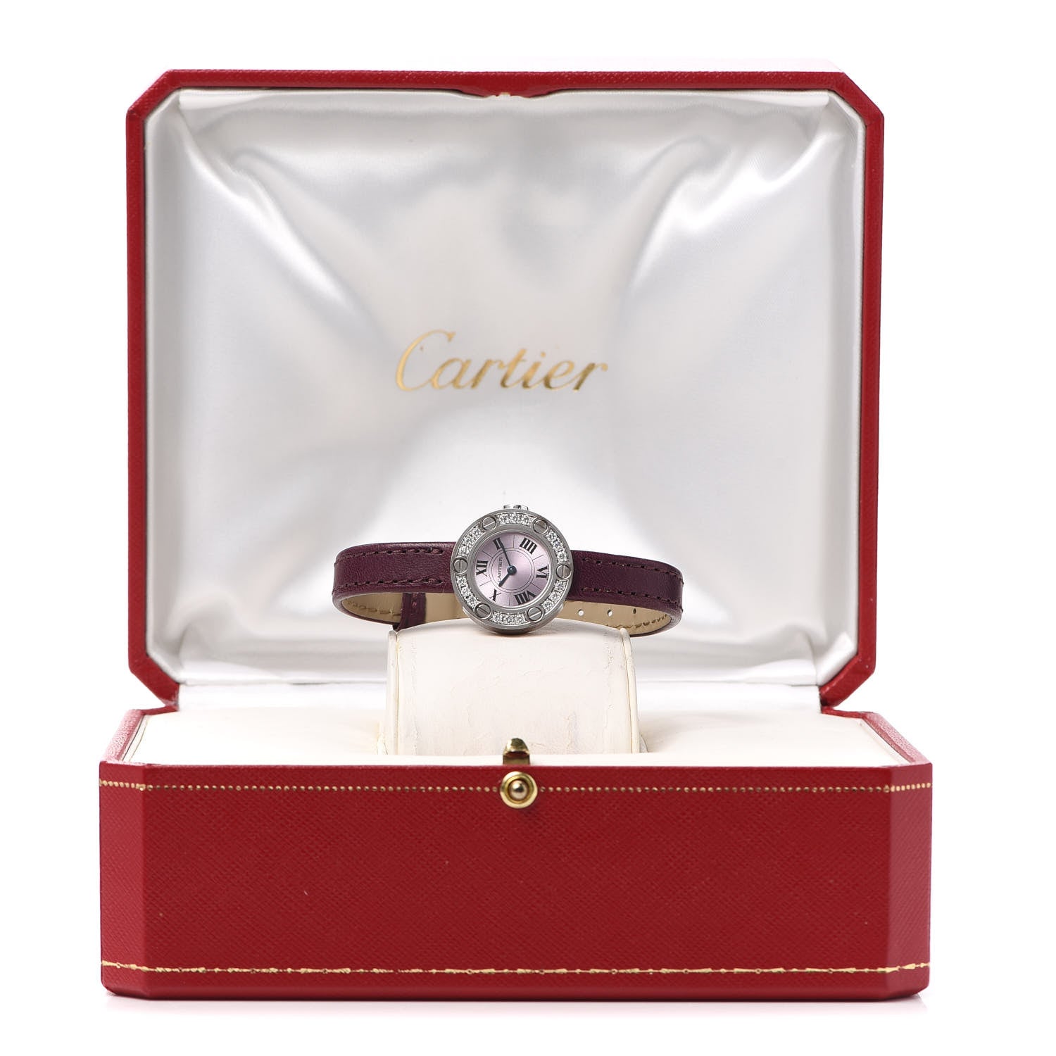 Cartier 18K White Gold Calfskin Diamond 23mm LOVE Quartz Watch Burgundy 5 of 5