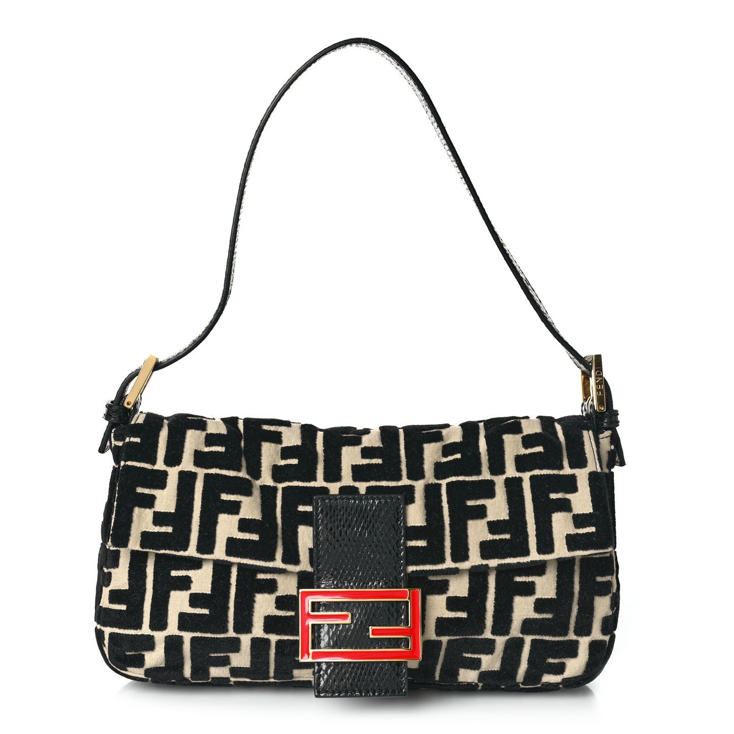 Fabric Snakeskin FF Baguette Black White