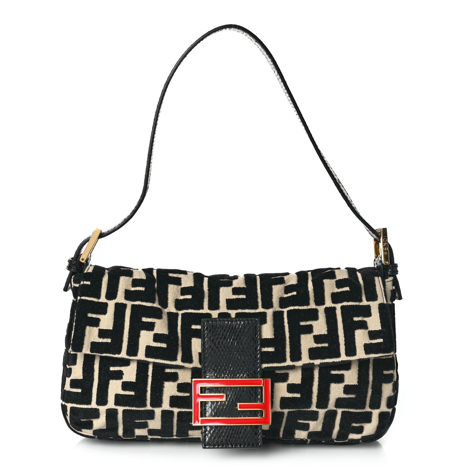 Fendi Fabric Snakeskin FF Baguette Black White 1 of 11