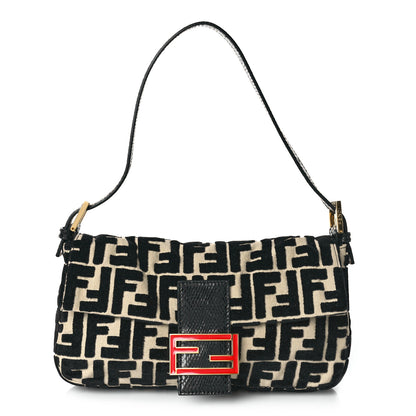Fendi Fabric Snakeskin FF Baguette Black White 1 of 11