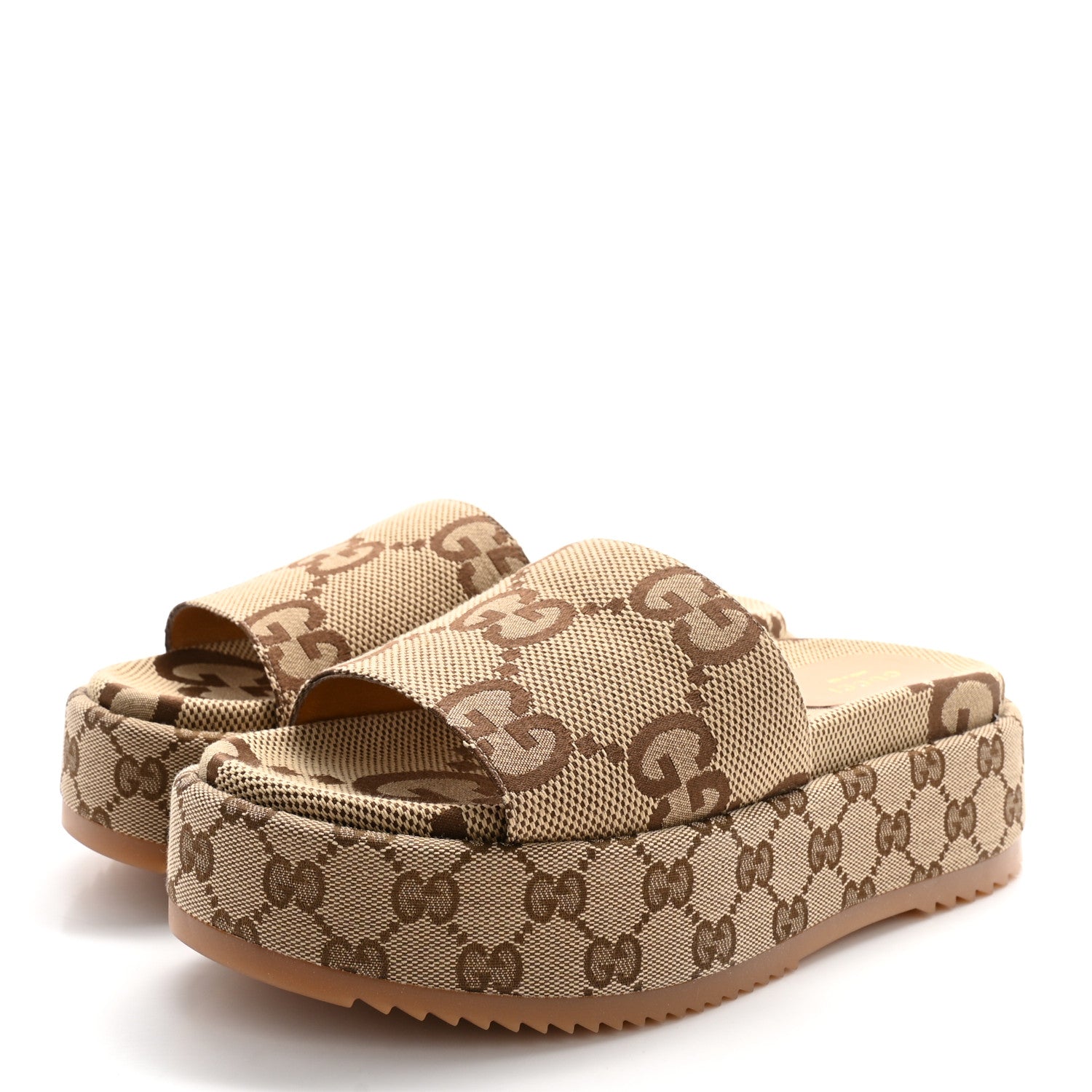 Gucci Monogram Maxi GG Angelina Platform 55mm Slide Sandals 38 Camel Ebony 3 of 9
