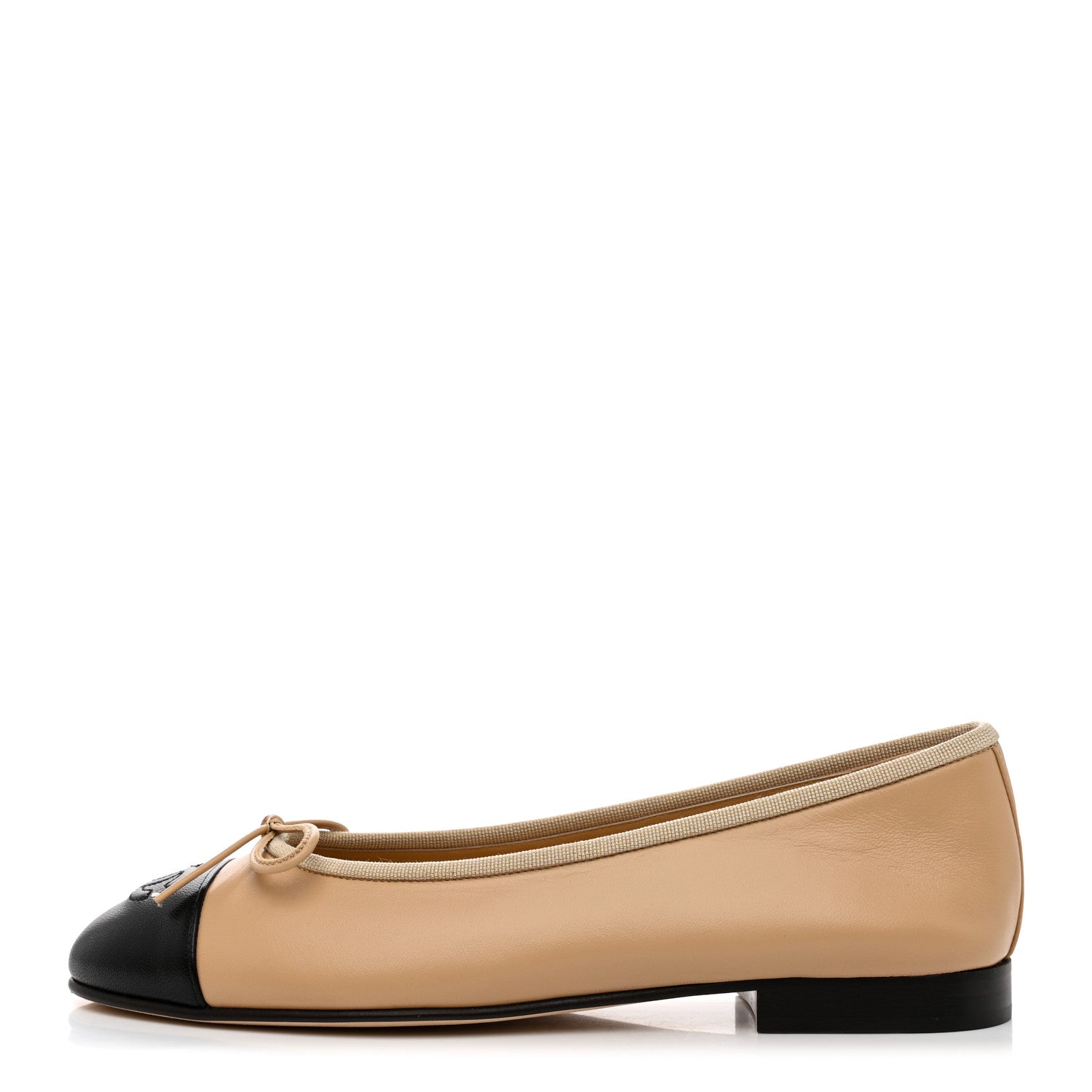 Chanel Lambskin Cap Toe CC Ballerina Flats 37.5 Beige Black 1 of 9