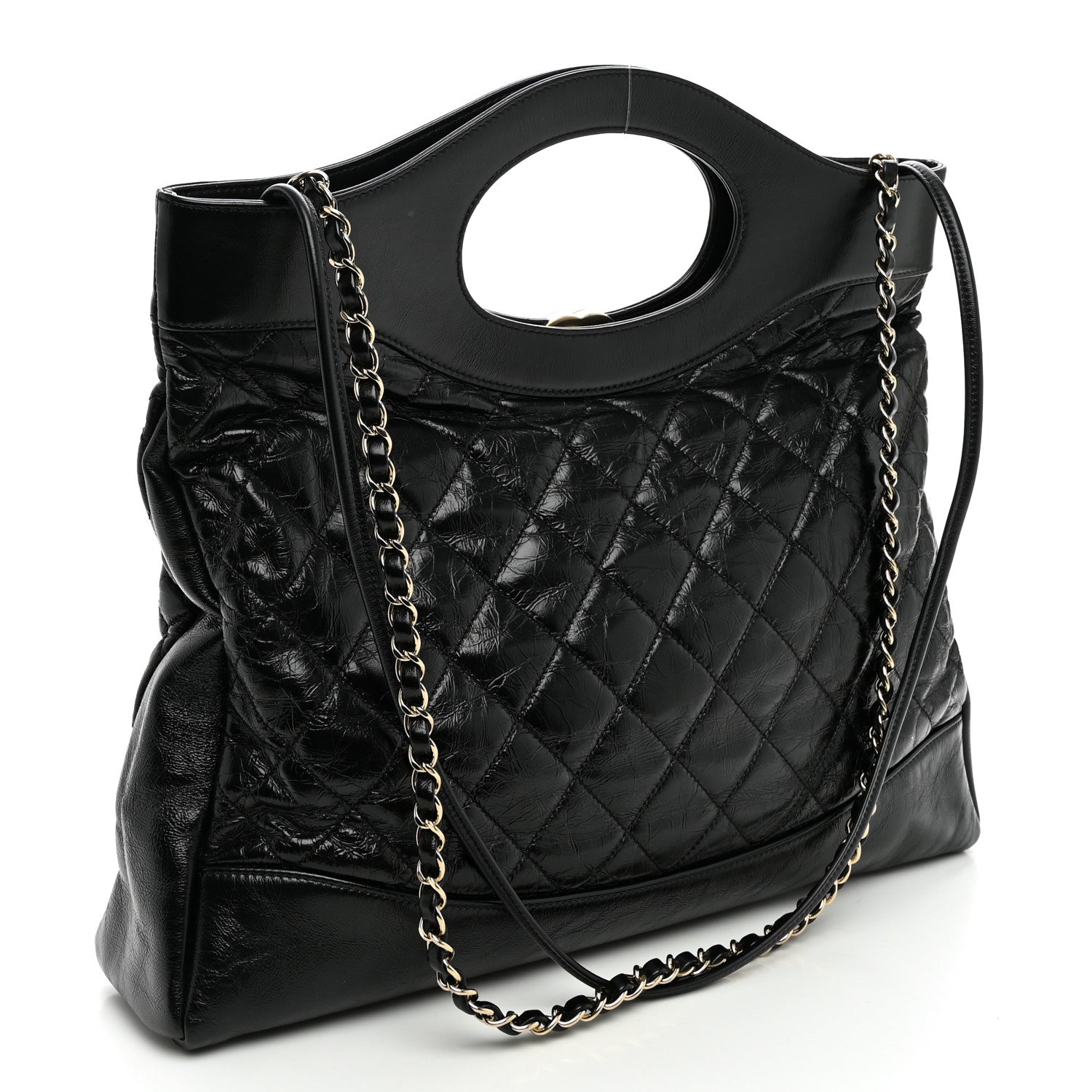 Chanel Shiny Aged Calfskin Quilted Large 31 Shopping Bag Black 3 of 10