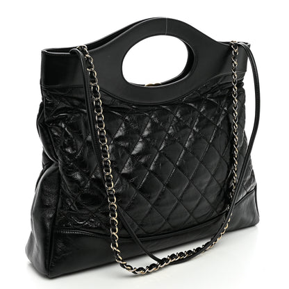 Chanel Shiny Aged Calfskin Quilted Large 31 Shopping Bag Black 3 of 10