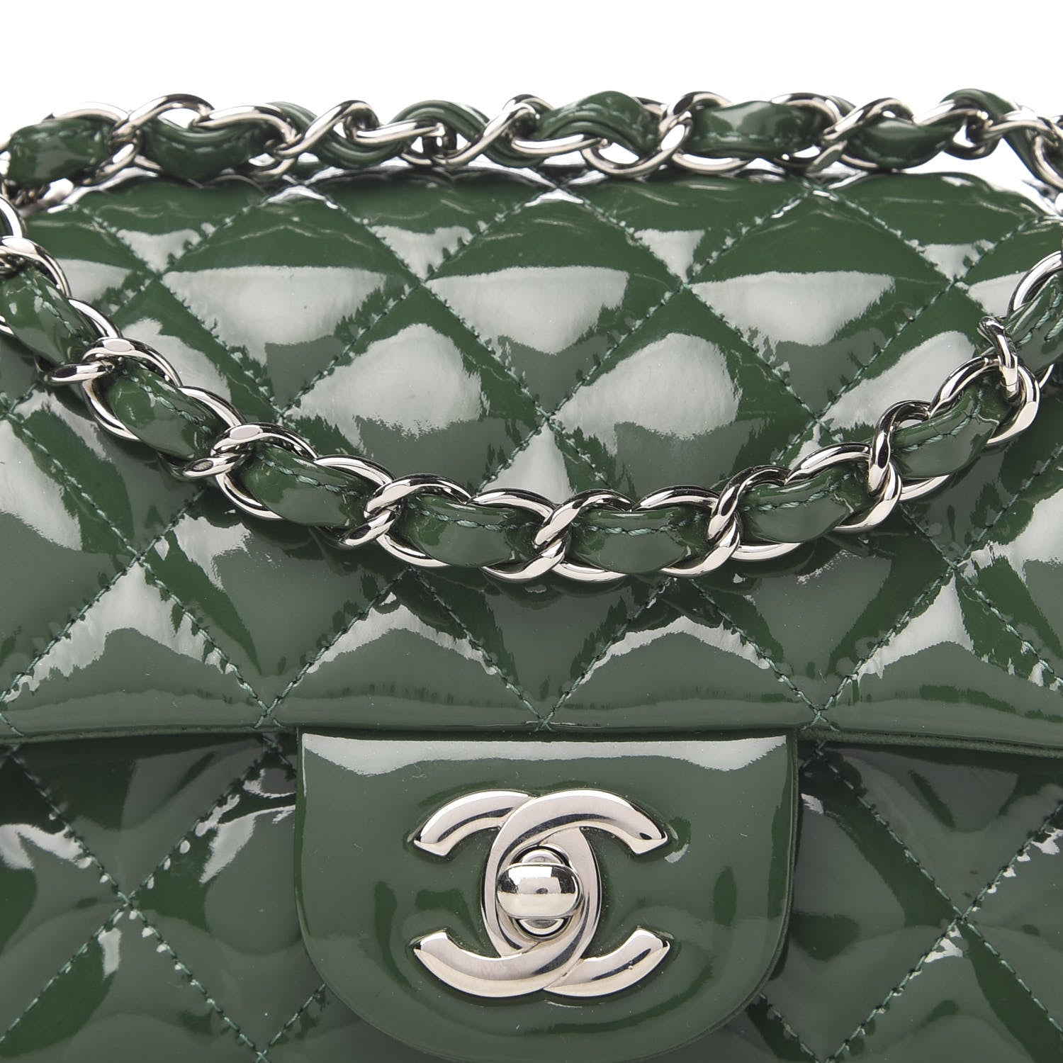 Chanel Patent Calfskin Quilted Mini Rectangular Flap Dark Green 11 of 11