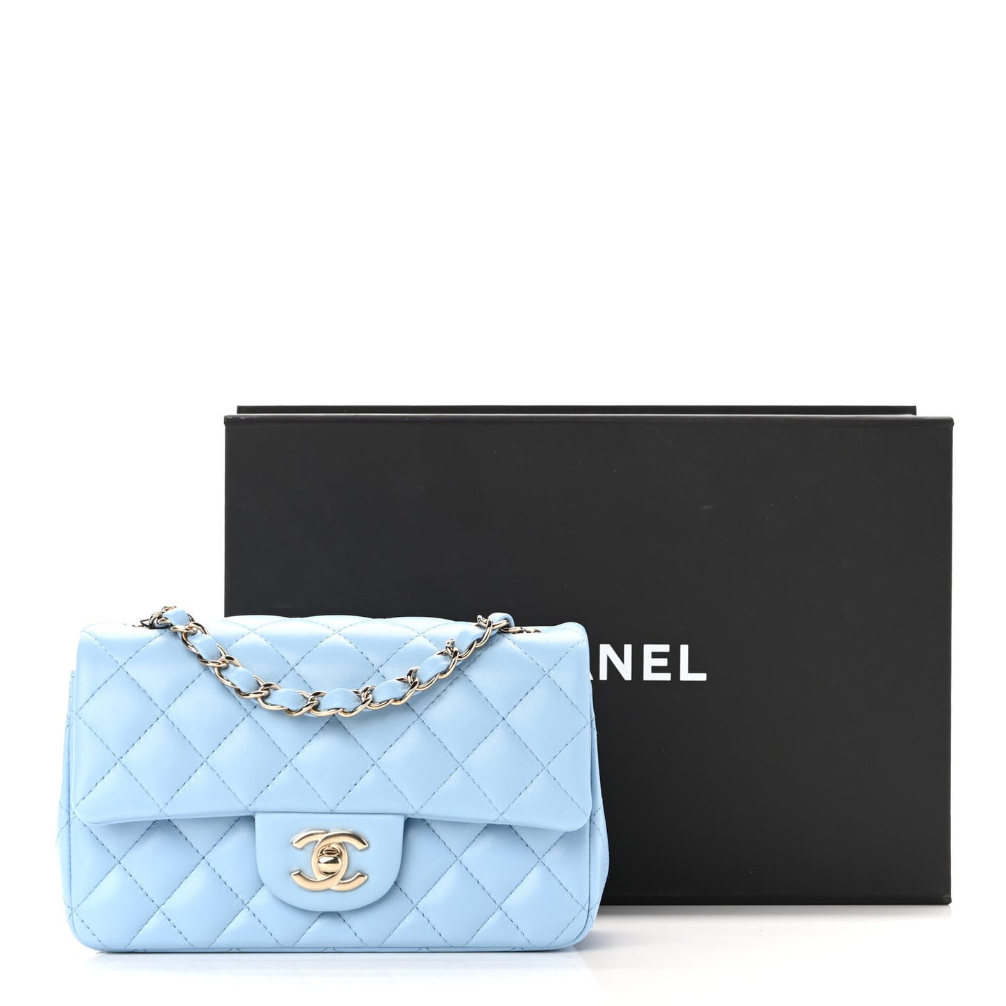Lambskin Quilted Mini Rectangular Flap Light Blue