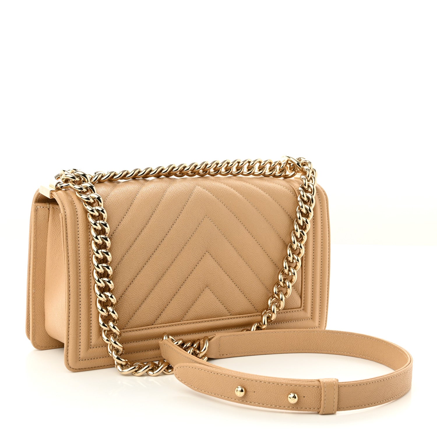 Chanel Caviar Chevron Quilted Medium Boy Flap Beige 2 of 10