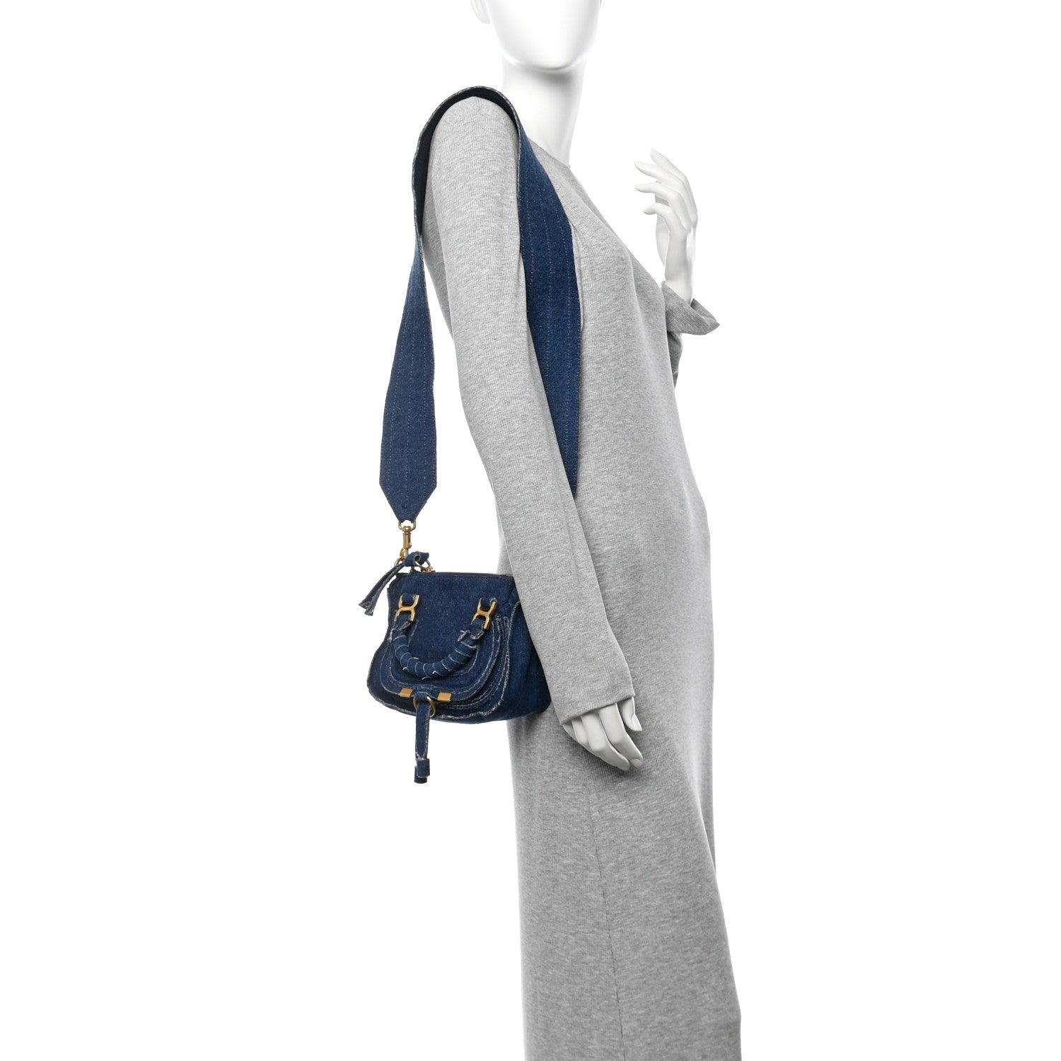 Chloe Denim Mini Marcie Saddle Satchel  Blue 2 of 9