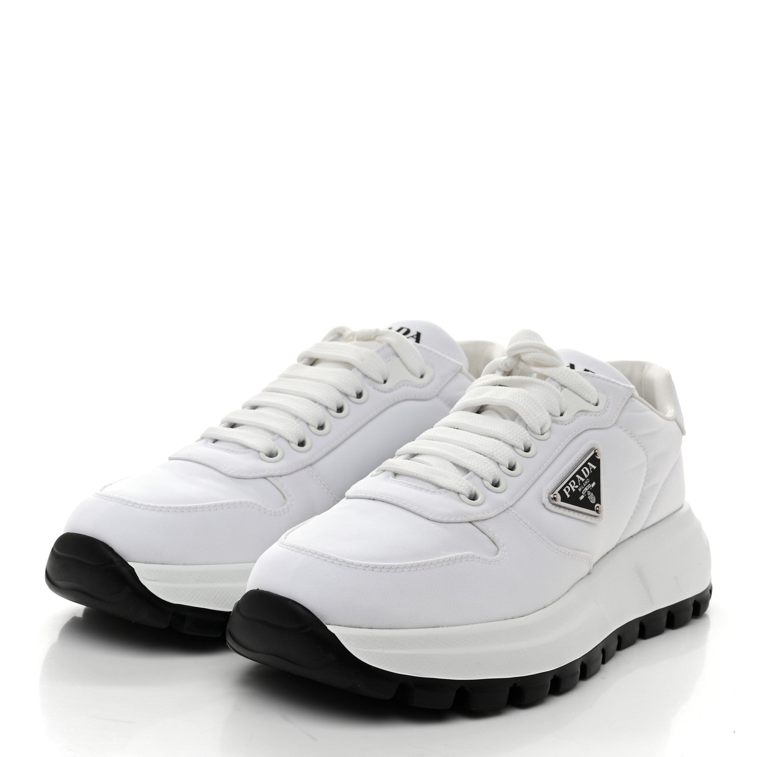 Prada Re-Nylon Spazzolato Metal Triangle Logo Womens Prax 01 45mm Sneakers 37 White Black 4 of 10