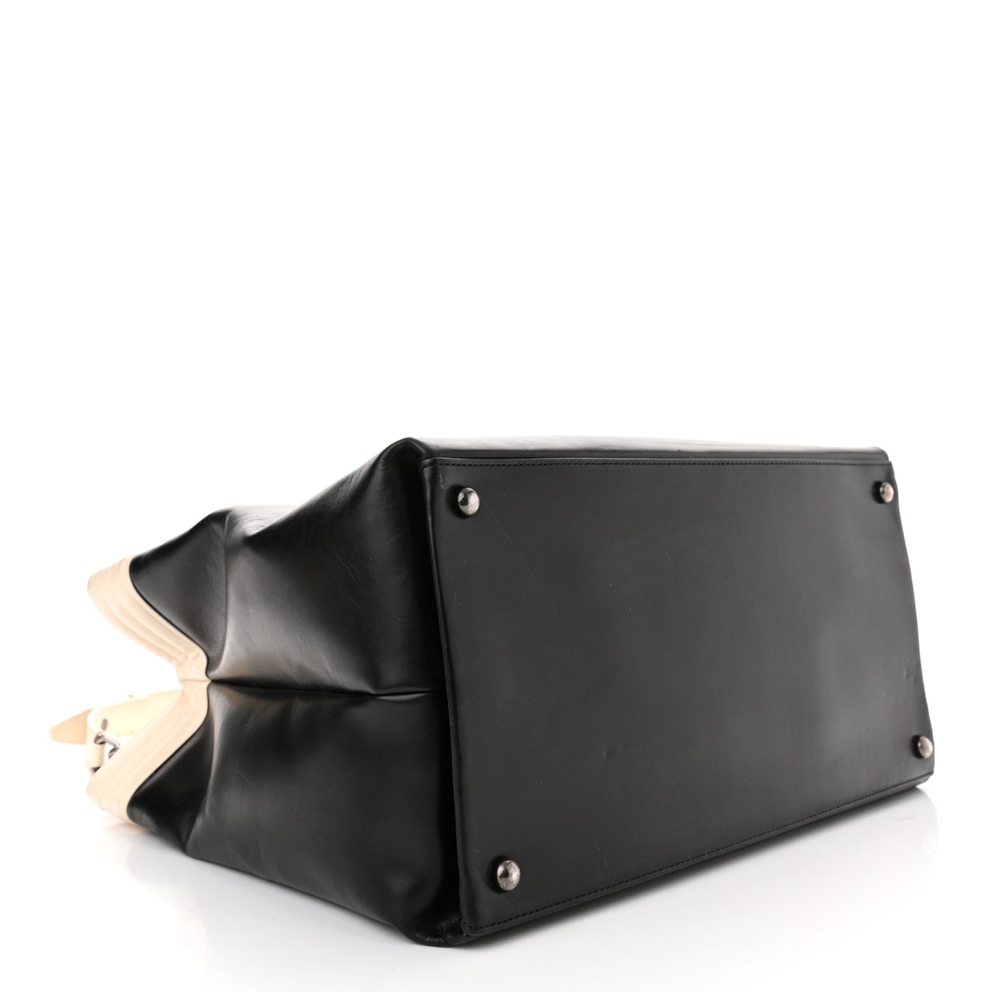 Glazed Calfskin Boy Tote Black Beige