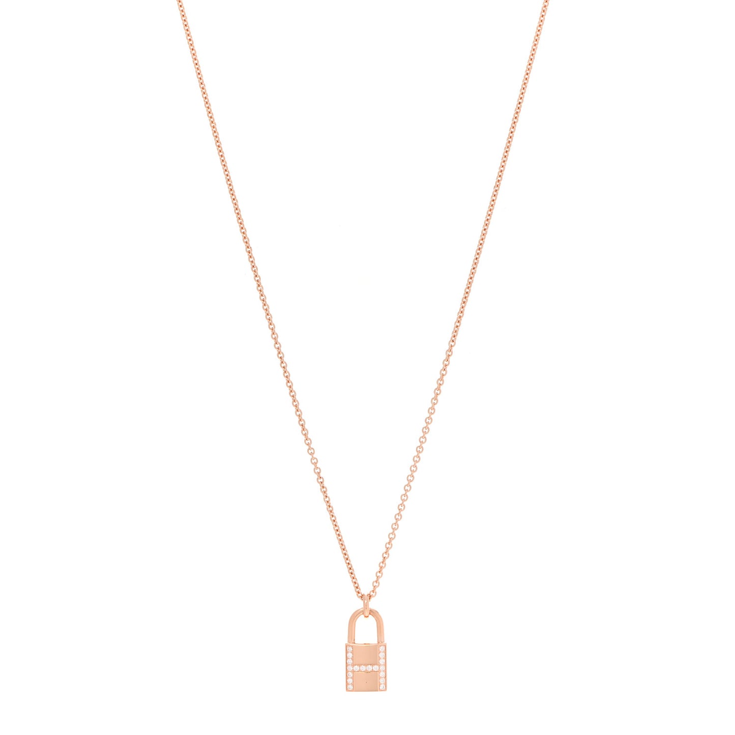 18K Rose Gold Diamond Amulettes Cadenas Pendant Necklace