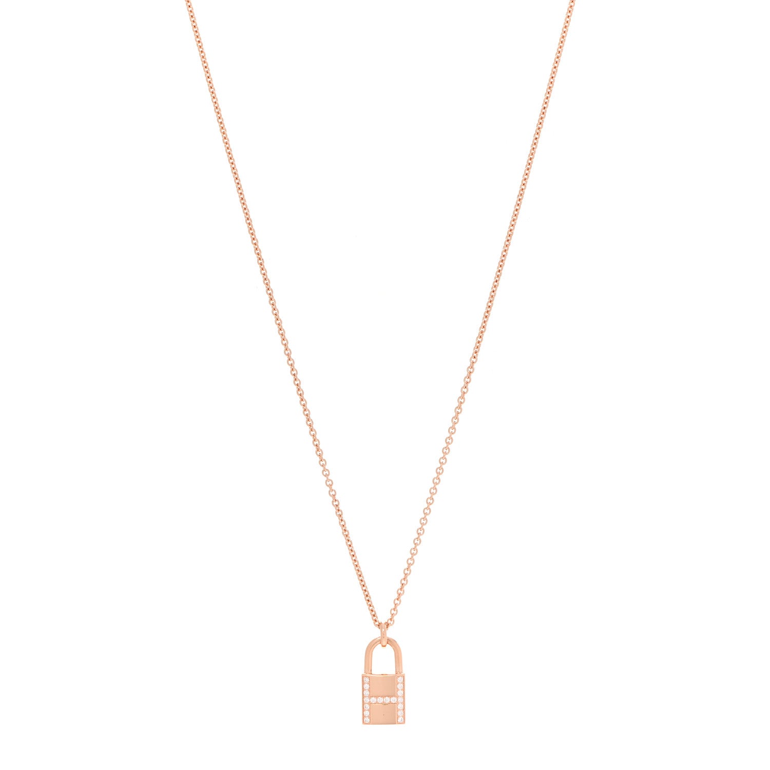 Hermes 18K Rose Gold Diamond Amulettes Cadenas Pendant Necklace 1 of 5