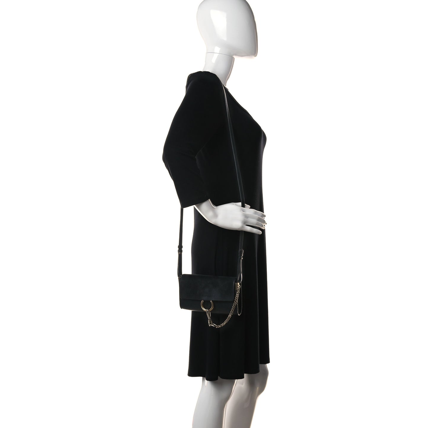 Suede Calfskin Faye Wallet On Strap Black