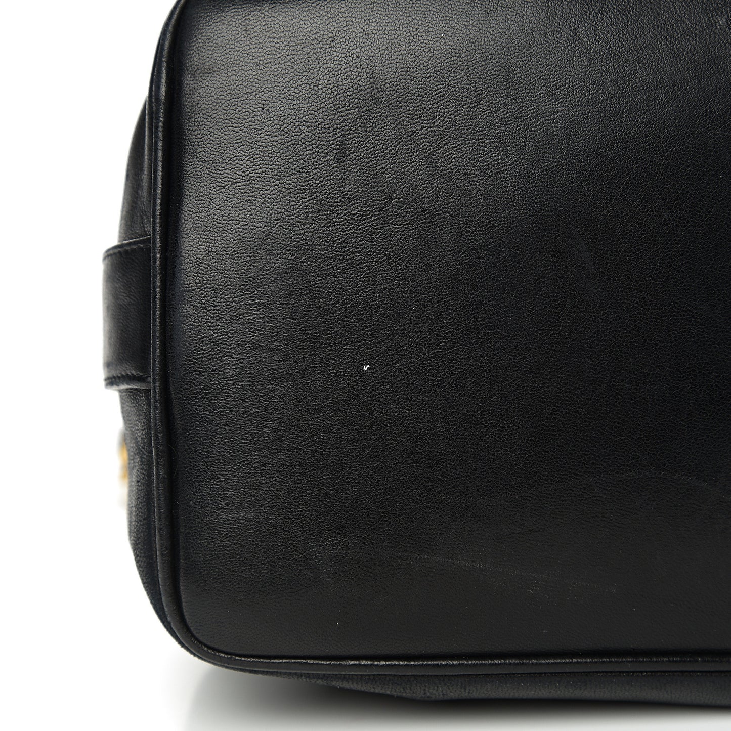 Lambskin CC Stitched Drawstring Bucket Bag Black